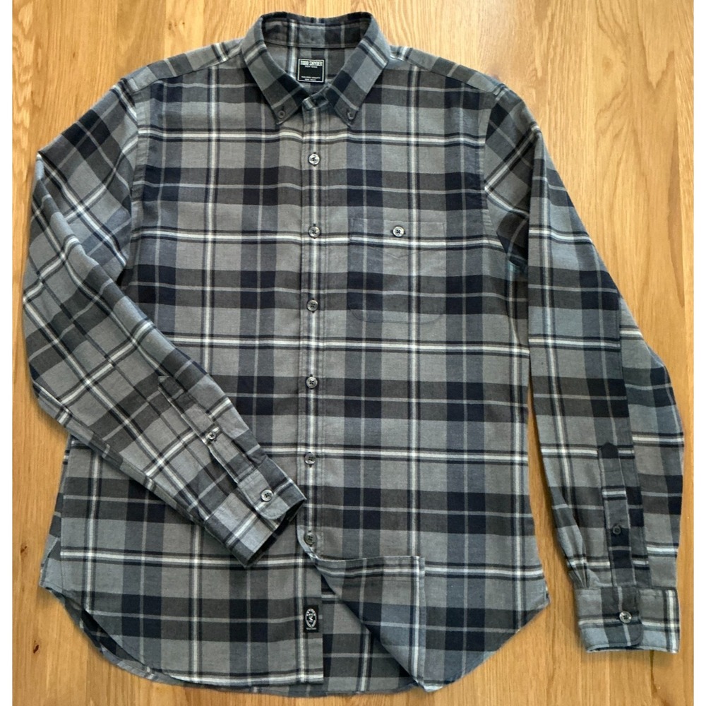 Todd Snyder Plaid Flannel Shirt Mens M Gray Black Cotton Made Portugal
